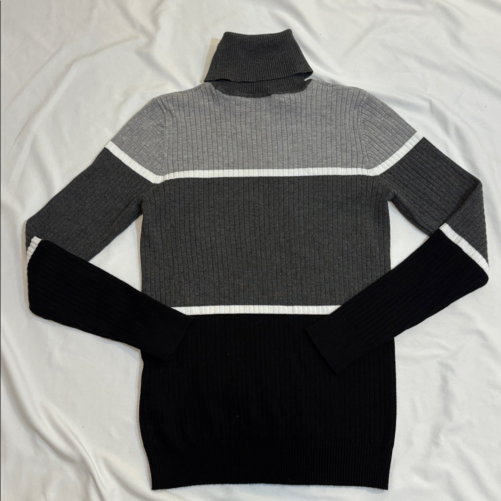 Two Matching Calvin Klein Color Block Stripe Turtlenecks, Bundle of 2, Small Set - Picture 7 of 9